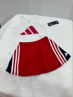 Girl’s Adidas White Tank with Red & Navy Skort Set